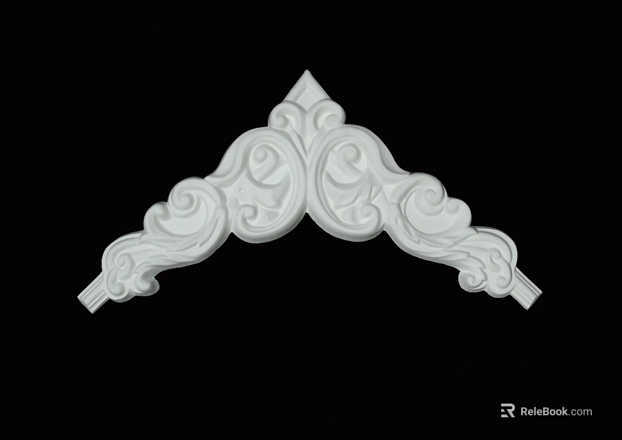 White Carved Decorative Ornament With Intricate Curved Patterns And Triangular Shape 3d model