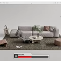 Light Gray Sofa And Coffee Table Set With Throw Pillows Round Table And Area Rug 3d model