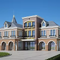 Elegant School Building Featuring Classical Design Arched Windows Brick Exterior And Gray Roof 3d model
