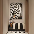 Modern Dining and Living Room Interior With Sofa Dining Table Patterned Flooring And Lighting