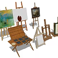 Diverse Painting Art Supplies Featuring Easels Canvases Palettes And Artist Tools For Creation