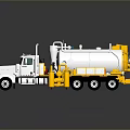 Silver And Yellow Utility Truck With Large Storage Tank For Industrial Transportation Use