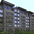 Modern Multi Storey Residential Building With Balconies Greenery And Outdoor Seating Area