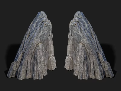 Pair of Symmetrical Stone Wood Structures With Natural Rustic Textured Surfaces 3d model