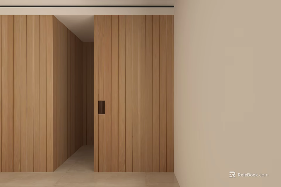 Modern Wooden Sliding Door With Sleek Vertical Panel Design For Contemporary Interior 3d model 