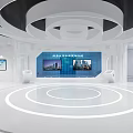 Modern Exhibition Hall Interior With Circular Lighting Large Screen And Display Screens