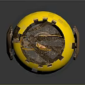 Artistic Glass Bottle Sculpture With Golden Metal Frame And Yellow Liquid Cork Stopper