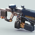 Experimental Futuristic Weapon With Mechanical Structure Sci Fi Design And Blue Gold Accents