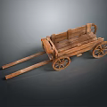 Antique Wooden Wagon Featuring Wooden Seat Spoked Wheels And Long Shafts