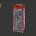 Classic Red Telephone Booth With Transparent Glass Panels And Vintage Design