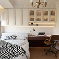 Modern Tatami Bedroom Interior With White Cabinets Window Curtains Desk And Chair
