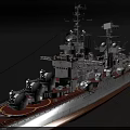 Realistic Warship Model With Gray Hull Red Deck Turrets And Antennas