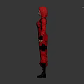 Hooded Character In Red Jumpsuit With Black Gloves And Boots Design