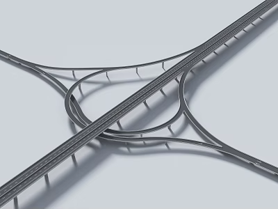 Modern Highway Interchange Overpass Road Facility 3D Model For Urban Traffic Construction Planning 3d model