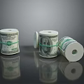 Rolled US Dollar Bills With Partially Unrolled And Benjamin Franklin Portrait On Dark Reflective Surface