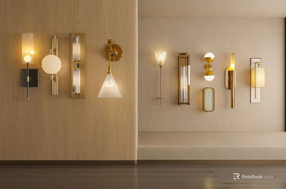 Modern Wall Sconces With Various Designs And Metal Glass Shades For Interior Decor 3d model 