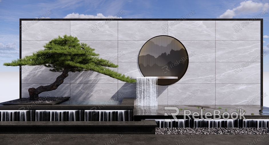 Modern landscape wall opposite landscape wall waterscape wall falling water landscape wall flowing water landscape wall landscape wall circular landscape grid pine tree model