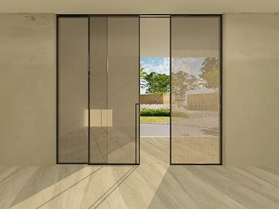 Modern Glass Sliding Doors with Black Frame Connecting Indoor Outdoor Garden Space 3d model