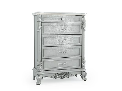 Vintage Gray Chest of Drawers With Carved Details And Decorative Legs 3d model