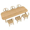 Modern Natural Wooden Dining Table Set With Rectangular Table And Matching Chairs 3d model