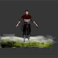 Woman in Red Cape Standing on Green Island With Grass Stones Sword and Dagger