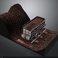Industrial Mining Cart Equipment On Slope With Red Granular Material And Tracks