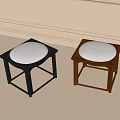 Two Modern Stools With Black And Wooden Frames And White Cushions 3d model