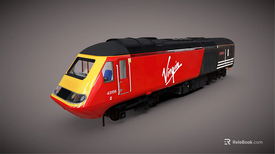 Red Virgin Train With Yellow Front And Black Roof Exterior Design 3d model 