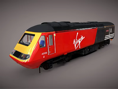 Red Virgin Train With Yellow Front And Black Roof Exterior Design 3d model