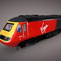 Red Virgin Train With Yellow Front And Black Roof Exterior Design