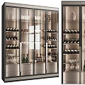 Elegant Modern Wine Cabinet With Glass Doors Holding Wine Bottles And Glassware