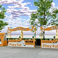 The booth at the clock-in point for bazaar activities is beautiful. 3d model