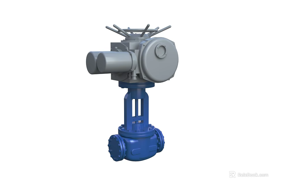 Industrial Electric Control Valve With Blue Body And Gray Actuator Design 3d model 