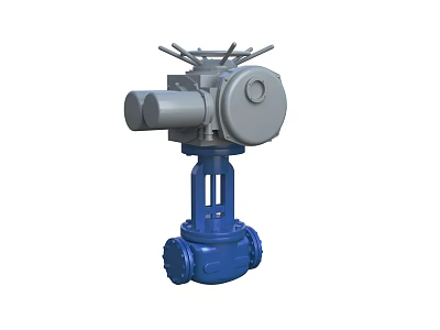 Industrial Electric Control Valve With Blue Body And Gray Actuator Design 3d model