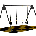 Outdoor Sports Equipment Black Swing Set With Four Swings On Yellow Black Checkered Mat