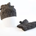 Knitted Gray Hat And Matching Knitted Gloves Warm Winter Accessories With Soft Texture