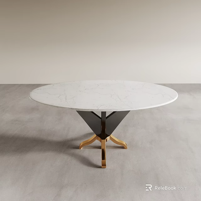 Round White Marble Top Dining Table With Modern Black And Gold Base Design 3d model