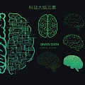 Technology Elements Digital Smart Brain Circuit Board CPU Chip Motherboard Artificial Intelligence Bionic Brain 3d model