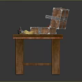 Rustic Wooden Long Table With Open Box Pink Items And Small Bowl