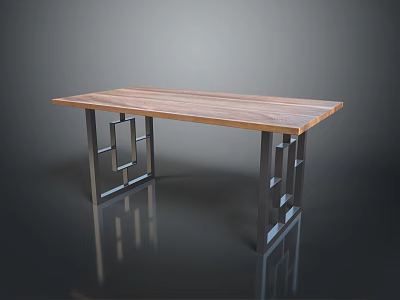 Modern Dining Table With Wooden Tabletop And Geometric Metal Legs 3d model