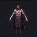 Medieval Warrior Character In Detailed Silver Armor With Sword And Red Cape