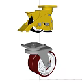 Yellow and Red Heavy Duty Casters with Metal Base and Brake Feature