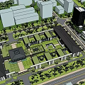 Modern Office Building Complex With Central Courtyard And Landscaped Green Spaces