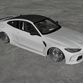 White Two Door Coupe Car In Modern Empty Indoor Space With Smooth Gray Concrete Floor
