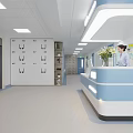 Bright Hospital Lobby Interior With Reception Desk Nurse Lockers And Green Plants