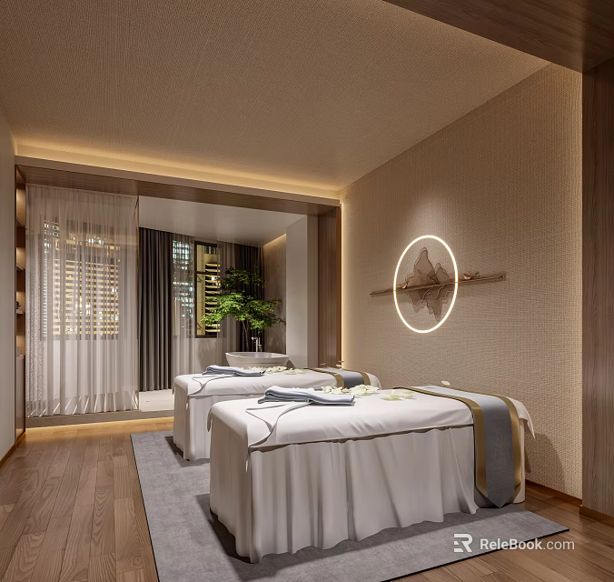 Serene SPA Room With Massage Beds And Soft Lighting 3d model 