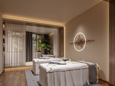 Serene SPA Room With Massage Beds And Soft Lighting 3d model