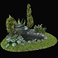 Garden Ornament Featuring Small Pond Mini Waterfall Stones and Lush Green Plants