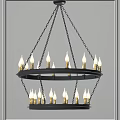 Modern Double Ring Chandelier With Black Metal Frame And Brass Candle Bulbs