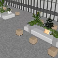 Contemporary Public Sofa Seating With Potted Plants And Glass Wall Design